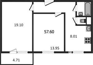2-к квартира, вторичка, 58м2, 7/10 этаж