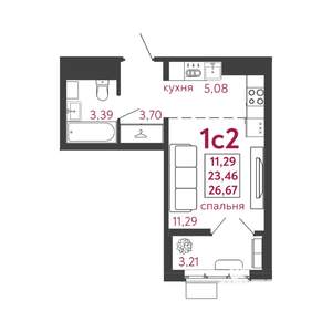 Студия квартира, вторичка, 27м2, 9/12 этаж