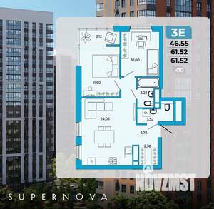 3-к квартира, сданный дом, 62м2, 13/20 этаж