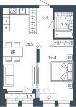 1-к квартира, вторичка, 49м2, 10/24 этаж