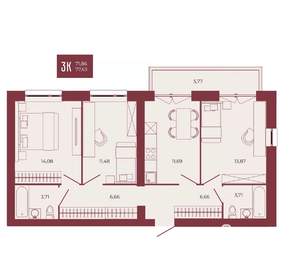 3-к квартира, вторичка, 78м2, 17/17 этаж