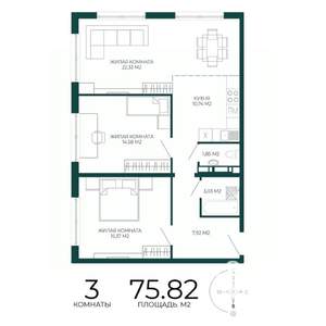 3-к квартира, вторичка, 76м2, 16/17 этаж