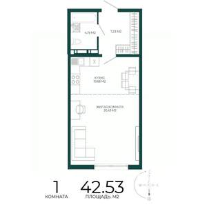 1-к квартира, строящийся дом, 43м2, 10/17 этаж