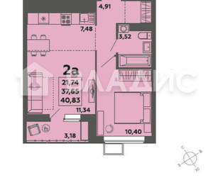 1-к квартира, вторичка, 38м2, 16/17 этаж