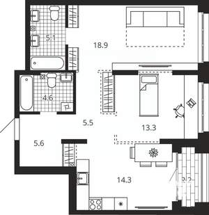 2-к квартира, вторичка, 70м2, 13/24 этаж