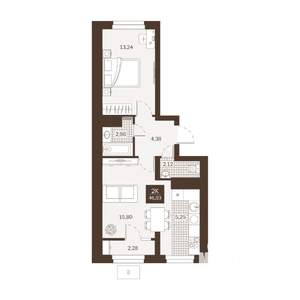 2-к квартира, вторичка, 46м2, 8/22 этаж