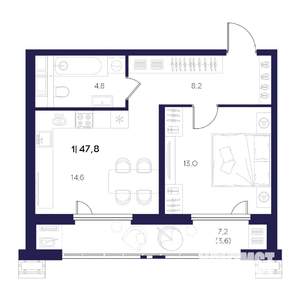 1-к квартира, вторичка, 48м2, 15/16 этаж