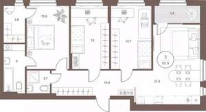 3-к квартира, вторичка, 86м2, 13/16 этаж