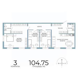 3-к квартира, строящийся дом, 105м2, 3/18 этаж