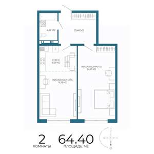 2-к квартира, строящийся дом, 64м2, 3/17 этаж