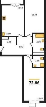 2-к квартира, строящийся дом, 73м2, 2/12 этаж