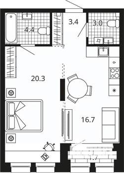 1-к квартира, вторичка, 50м2, 3/24 этаж