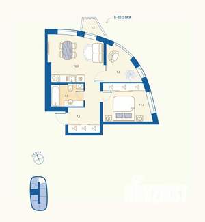 1-к квартира, вторичка, 45м2, 5/16 этаж