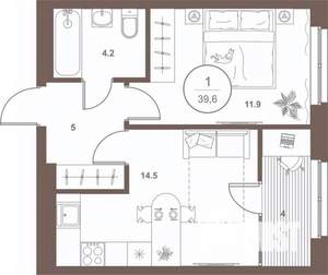 1-к квартира, вторичка, 39м2, 6/16 этаж