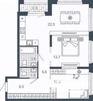 2-к квартира, вторичка, 68м2, 4/23 этаж