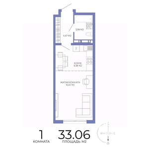 1-к квартира, строящийся дом, 33м2, 8/17 этаж