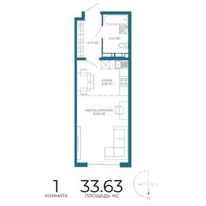 1-к квартира, строящийся дом, 34м2, 7/17 этаж