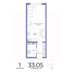 1-к квартира, строящийся дом, 33м2, 3/17 этаж