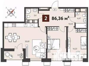 2-к квартира, вторичка, 86м2, 5/18 этаж
