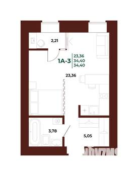 1-к квартира, вторичка, 34м2, 5/17 этаж