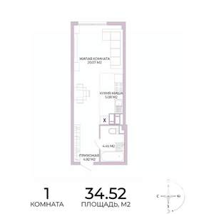 1-к квартира, вторичка, 35м2, 16/17 этаж