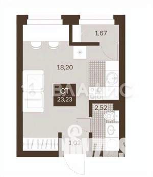 Студия квартира, вторичка, 23м2, 1/22 этаж
