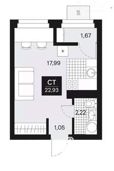 Студия квартира, вторичка, 23м2, 8/22 этаж