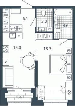 1-к квартира, вторичка, 47м2, 20/23 этаж
