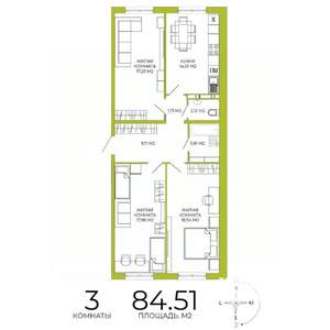 3-к квартира, строящийся дом, 85м2, 3/18 этаж