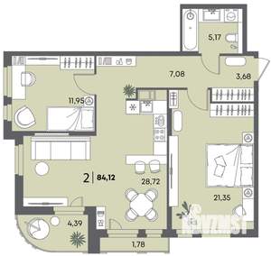 2-к квартира, вторичка, 84м2, 5/18 этаж