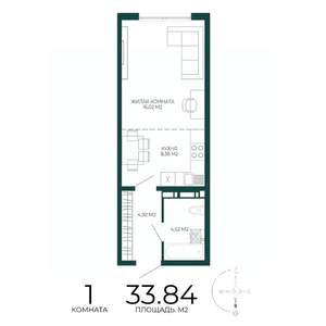 1-к квартира, строящийся дом, 34м2, 17/17 этаж