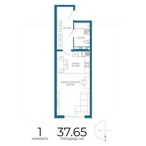 1-к квартира, строящийся дом, 38м2, 6/17 этаж
