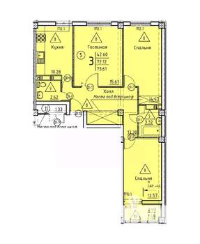 3-к квартира, строящийся дом, 74м2, 16/18 этаж
