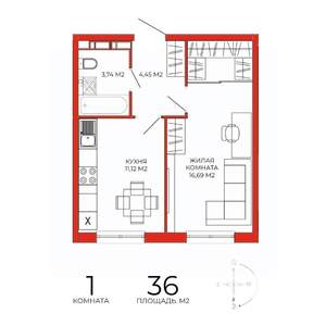 1-к квартира, строящийся дом, 36м2, 11/18 этаж