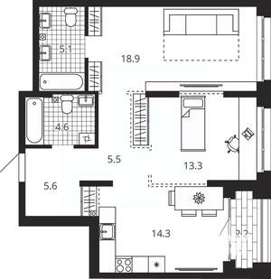 2-к квартира, вторичка, 70м2, 4/23 этаж