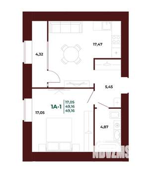 1-к квартира, вторичка, 49м2, 8/17 этаж