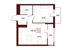 1-к квартира, вторичка, 46м2, 18/18 этаж