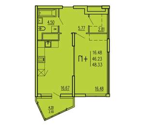 1-к квартира, вторичка, 48м2, 11/17 этаж
