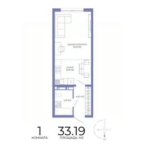1-к квартира, строящийся дом, 33м2, 17/17 этаж