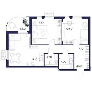 2-к квартира, вторичка, 71м2, 2/16 этаж
