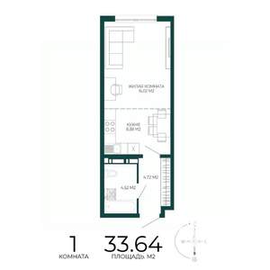 1-к квартира, строящийся дом, 34м2, 14/17 этаж