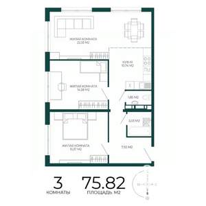 3-к квартира, строящийся дом, 76м2, 9/17 этаж