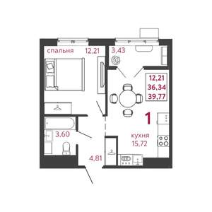 1-к квартира, вторичка, 40м2, 7/12 этаж