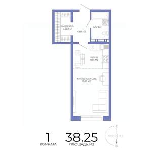 1-к квартира, строящийся дом, 38м2, 2/17 этаж