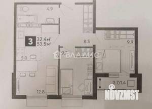 3-к квартира, вторичка, 54м2, 2/16 этаж