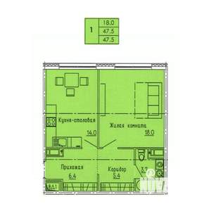 1-к квартира, строящийся дом, 48м2, 14/18 этаж