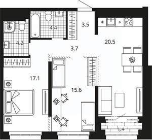 2-к квартира, вторичка, 70м2, 17/23 этаж