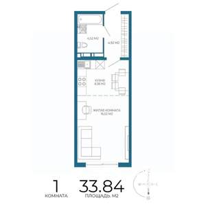 1-к квартира, строящийся дом, 34м2, 8/17 этаж