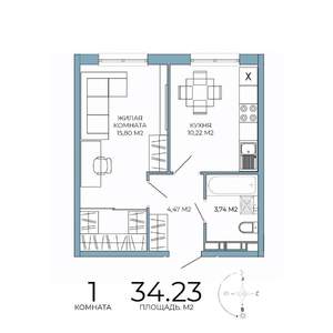 1-к квартира, строящийся дом, 34м2, 10/18 этаж