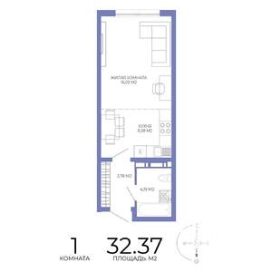 1-к квартира, строящийся дом, 32м2, 17/17 этаж
